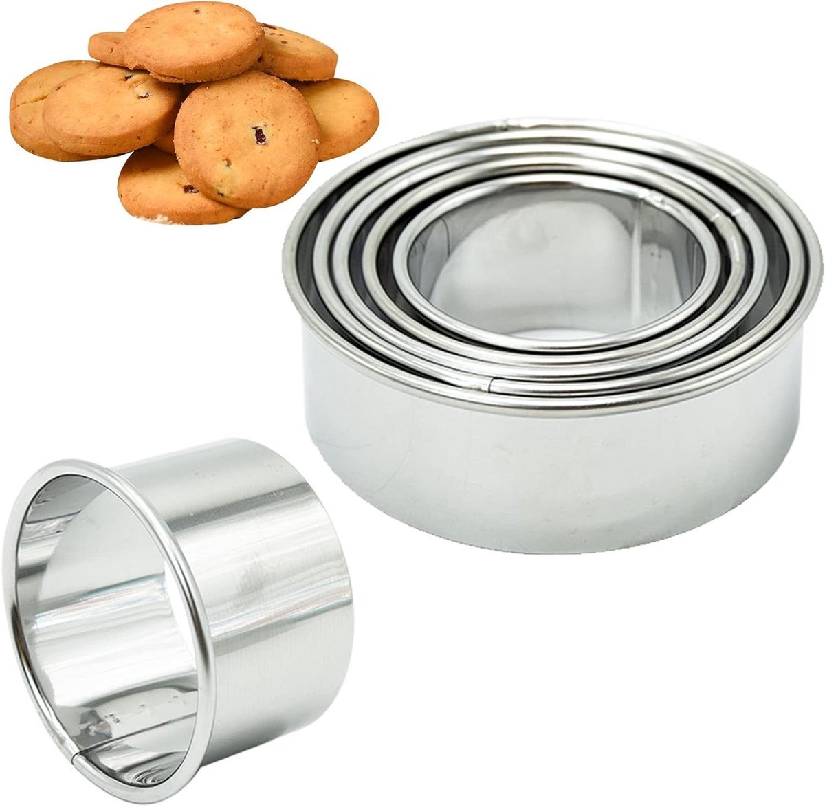 Koekjesvormen Set - Ringen Bakvorm - Zelf Bakken - RVS Materiaal - 5 Maten - Zilverkleurig