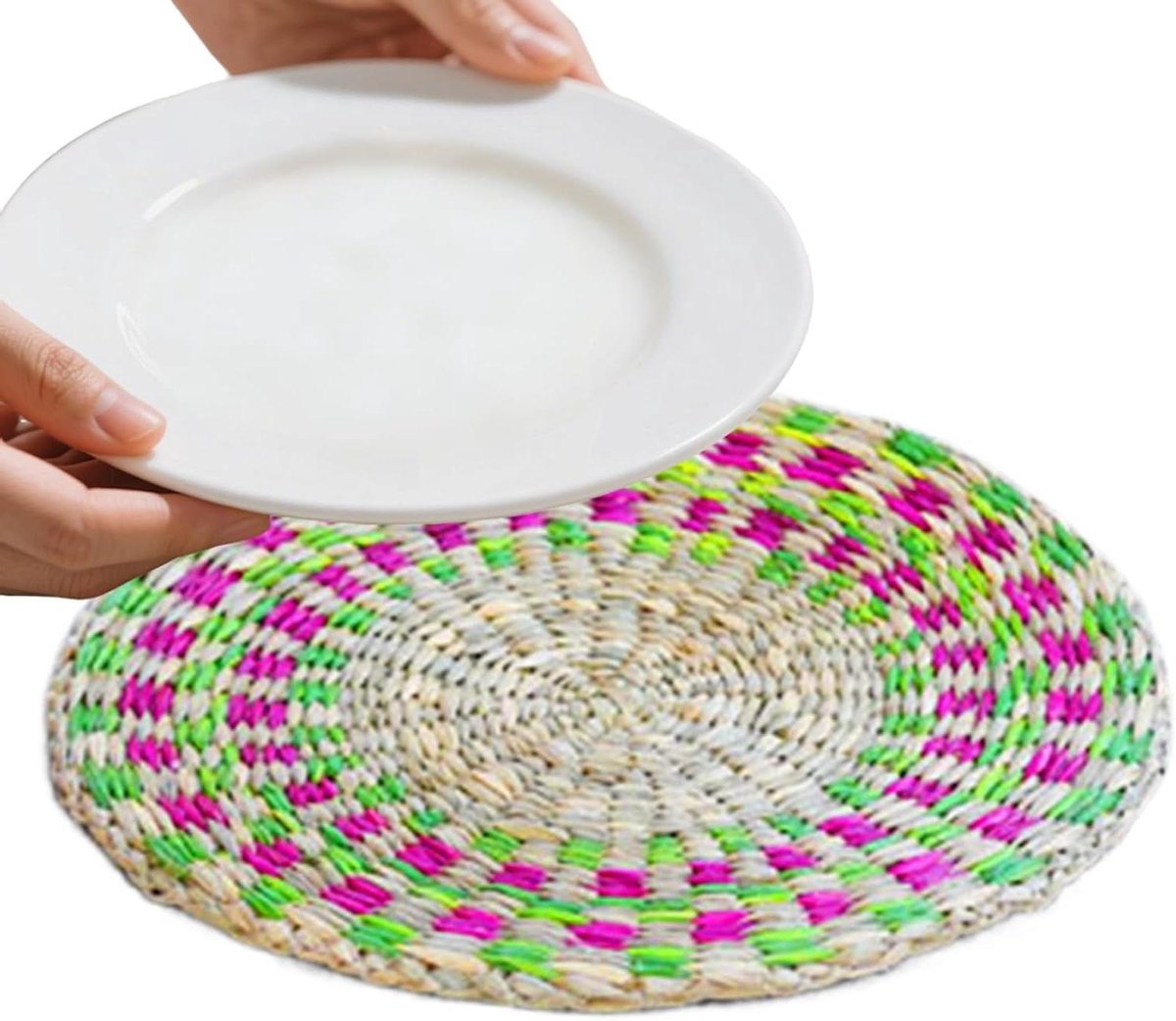 Zeegras Placemat - Ronde Mat - Tafel Decoratie - Handgeweven Ontwerp - 20 cm - Multicolor