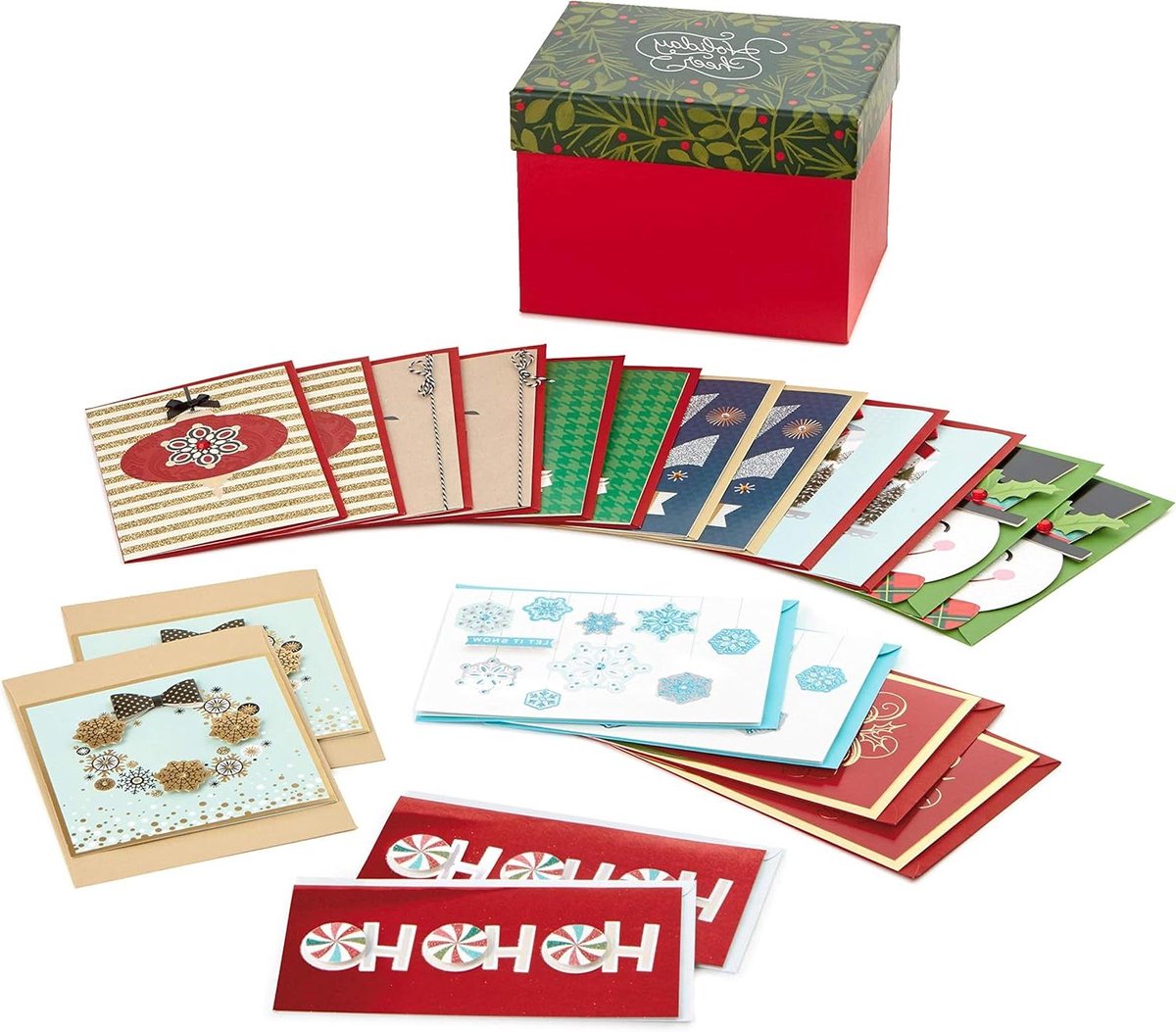 Kerstkaarten Set - Handgemaakte Wenskaarten - Feestelijke Groeten Versturen - Unieke Versieringen - 20 Stuks - Gevarieerd