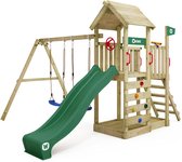 Wickey MultiFlyer – Portique En Bois Avec Toit, Balançoire, Toboggan 220 Cm, Bac à Sable, Mur D'escalade – Hauteur 120 Cm – Jardin – Dès 3 Ans