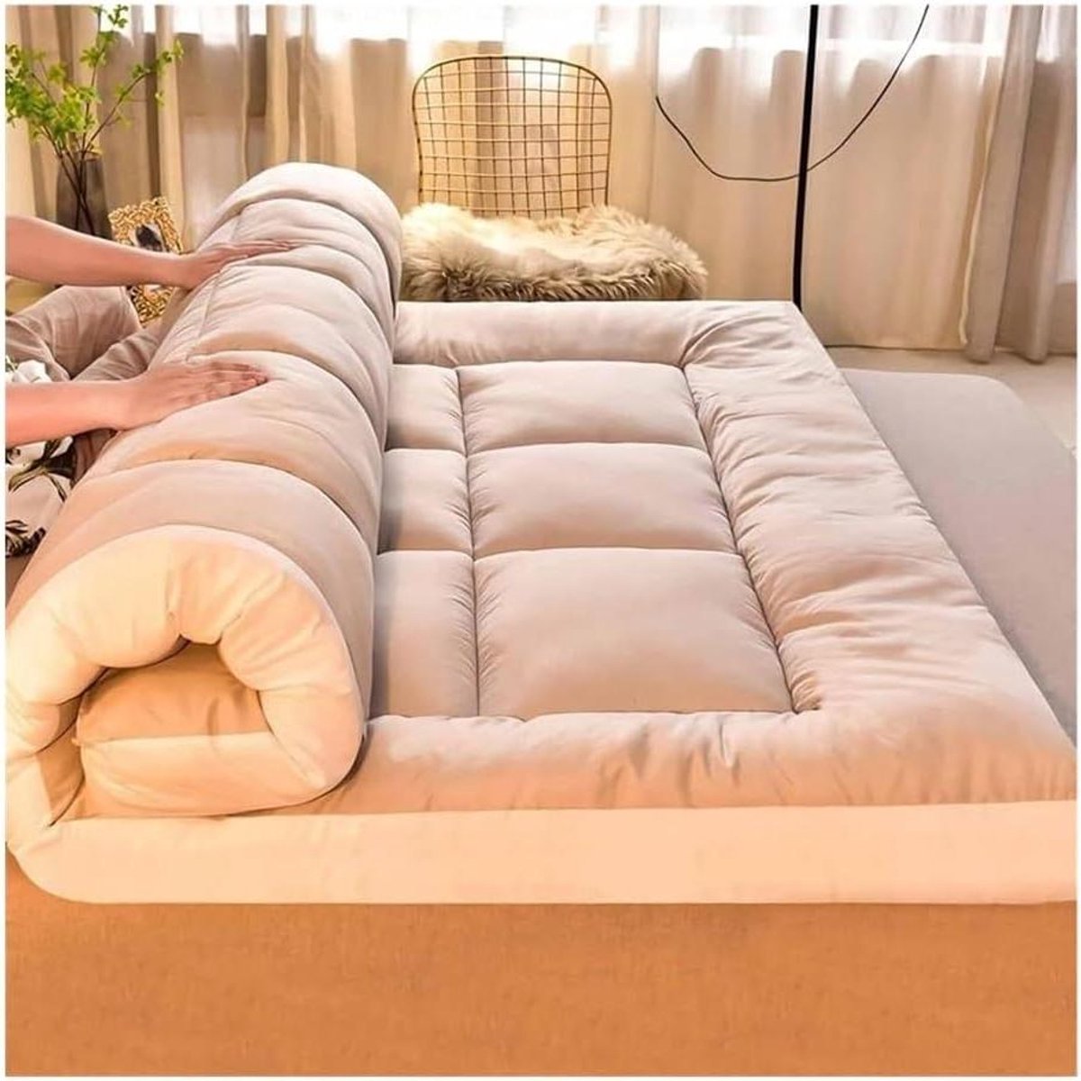 Japanse Futon Matras - Dikke Slaapmat - Comfortabel Slapen - Ergonomisch Ontwerp - 200x220cm - Grijs