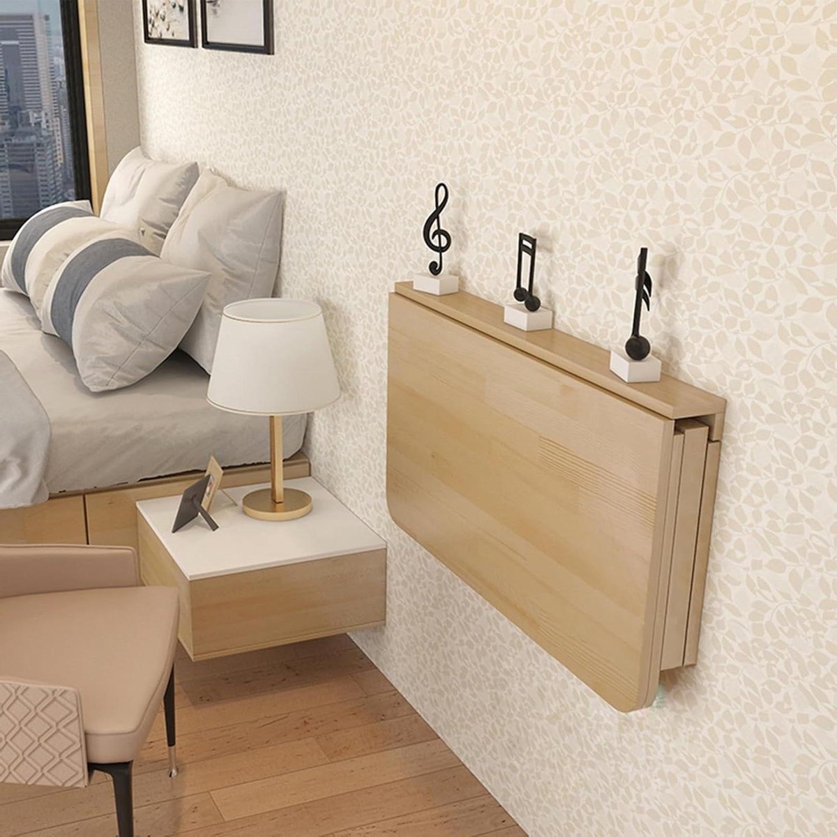 Wandtafel Klapbaar - Houten Bureau - Ruimte Besparen - Inklapbaar Ontwerp - 50x40 cm - Houtkleur