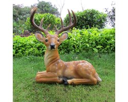 POCHY Animal Garden Statues And Sculptures,Resin Sika Deer Garden Statues,Crafts Decoration Lawn Statue Ornament Landscape,Male Deer