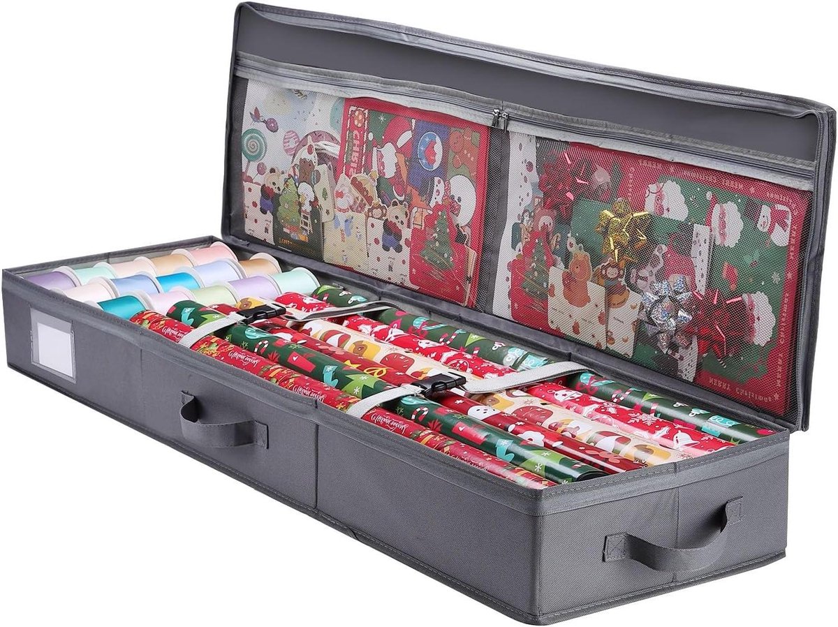 Opbergtas Cadeaupapier - Papier Organizer - Cadeaus Inpakken - Waterdichte Oxford Stof - 122 x 30 x 12 cm - Grijs