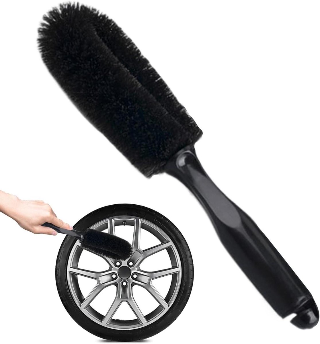 Velgenborstel - Autoborstel - Auto Reinigen - Boogvormig handvat - 25 cm - Zwart