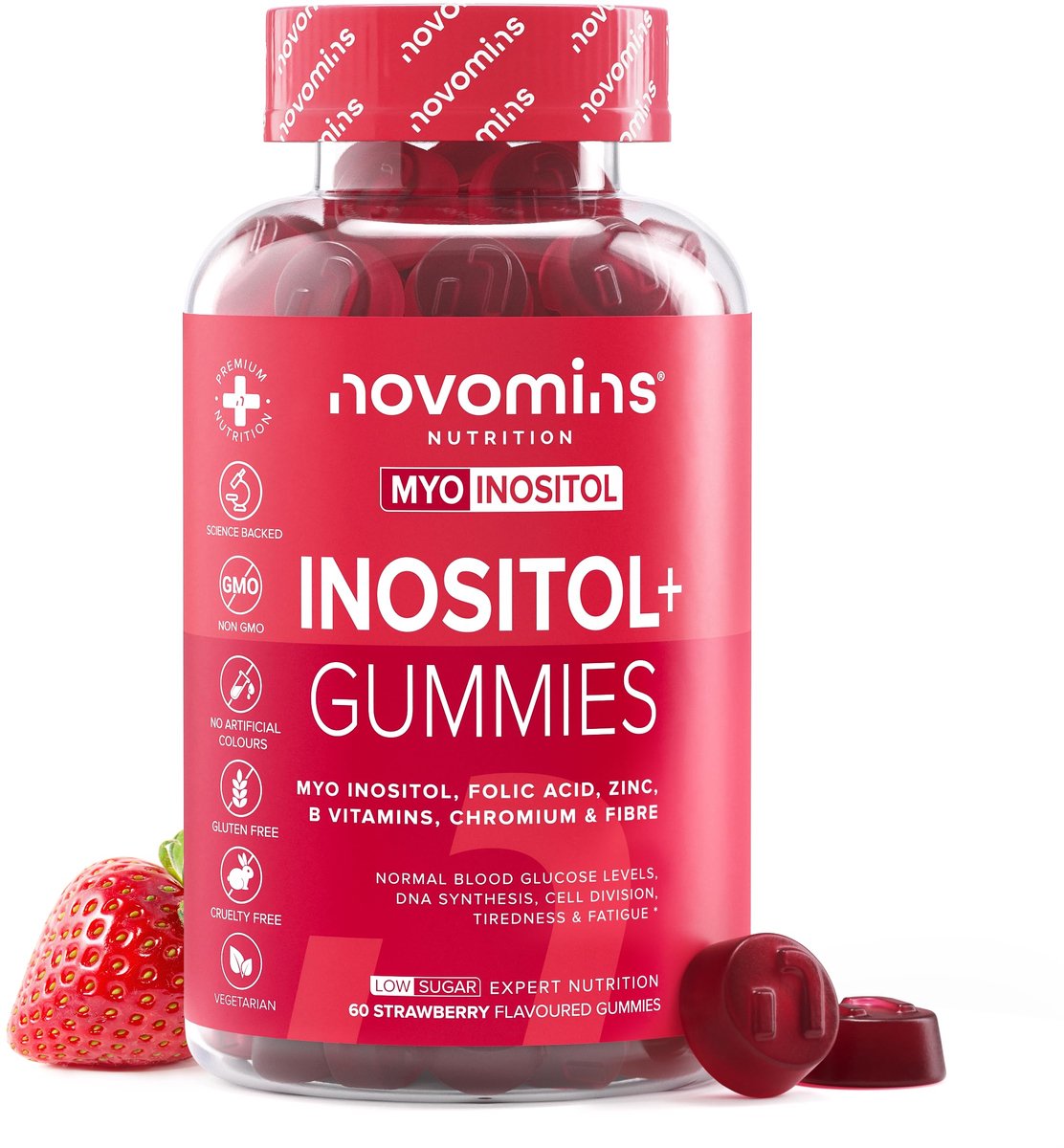 Inositol+ voor Vrouwen, Myo-Inositol, 60 Gummies, Vegetarisch, Halal, Getest door Eurofins, Novomins