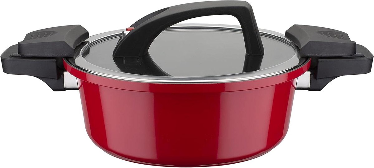 Energiebesparende Pan - Kookpan met Deksel - Gezond Koken - Stoomventiel - 24cm 4 Liter - Rood