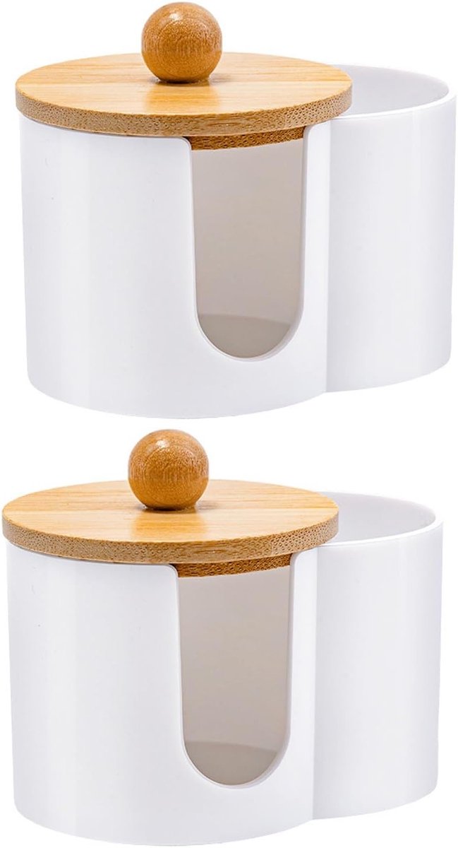 Dispenser voor Wattenpads, Houder voor Wattenstaafjes en Opbergdoos voor Cosmetica, Ideaal voor Badkamer en Make-up Tafel, Wit en Stijlvol Design