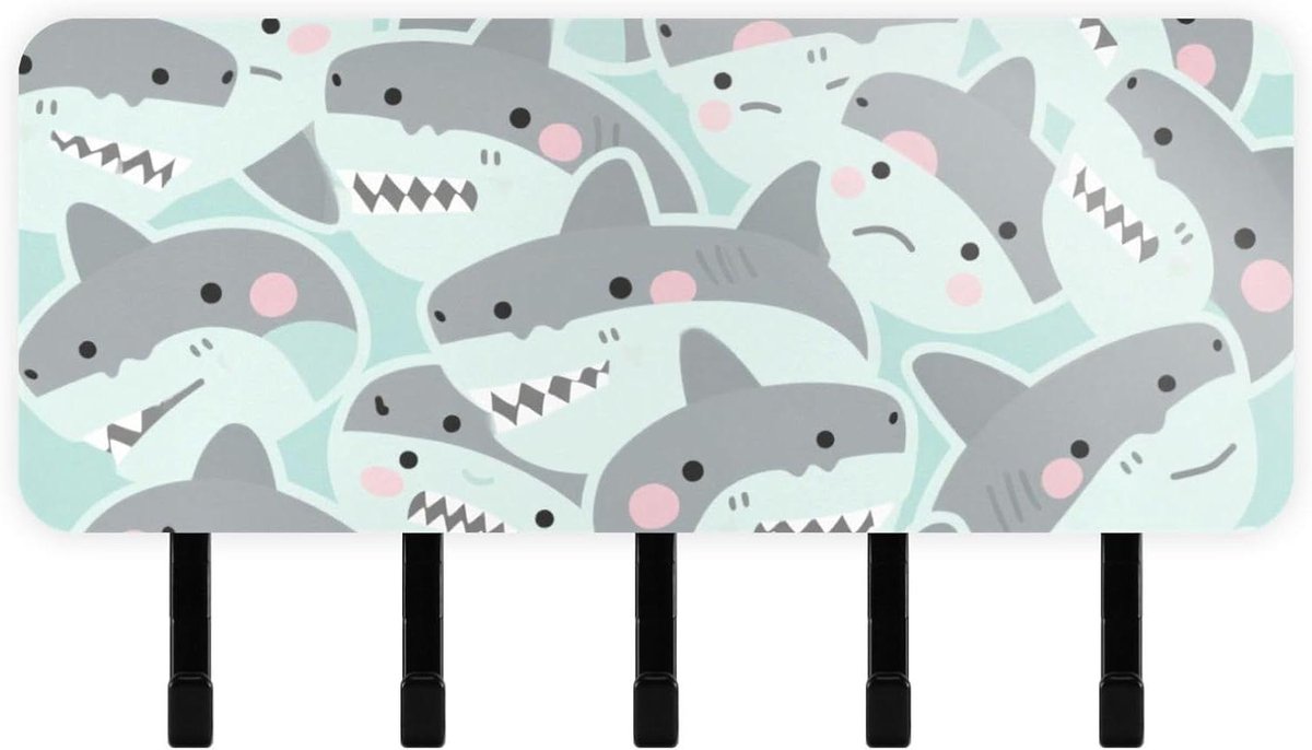 Sleutelhouder met Organizer - Wandrekje Hal - Thuis Opbergen - 5 Haken & Plank - 18 x 105 cm