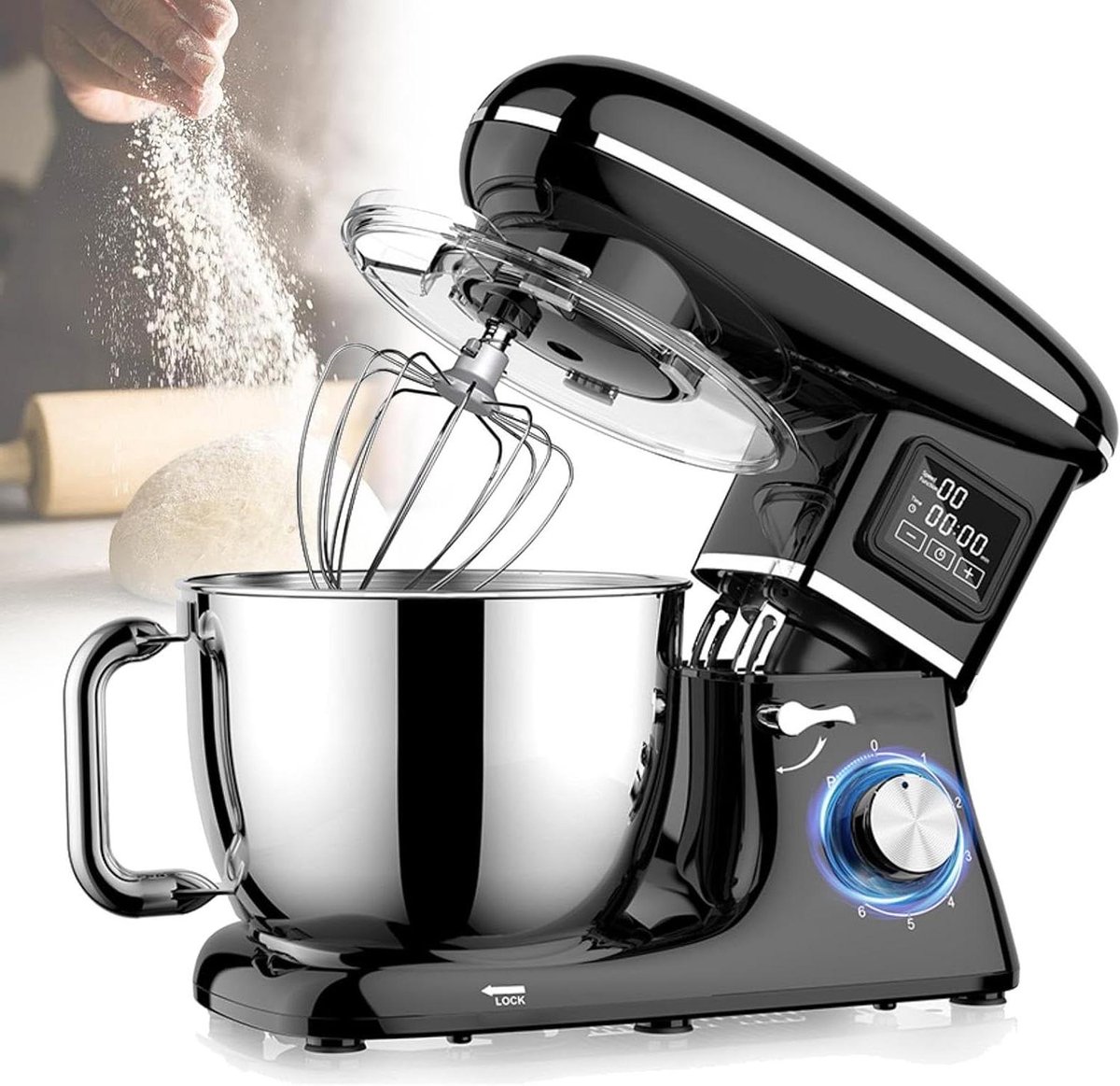 Tafelmixer - Keukenmachine - Grote hoeveelheden mixen - Krachtige koperen motor - 62L kom - Zwart