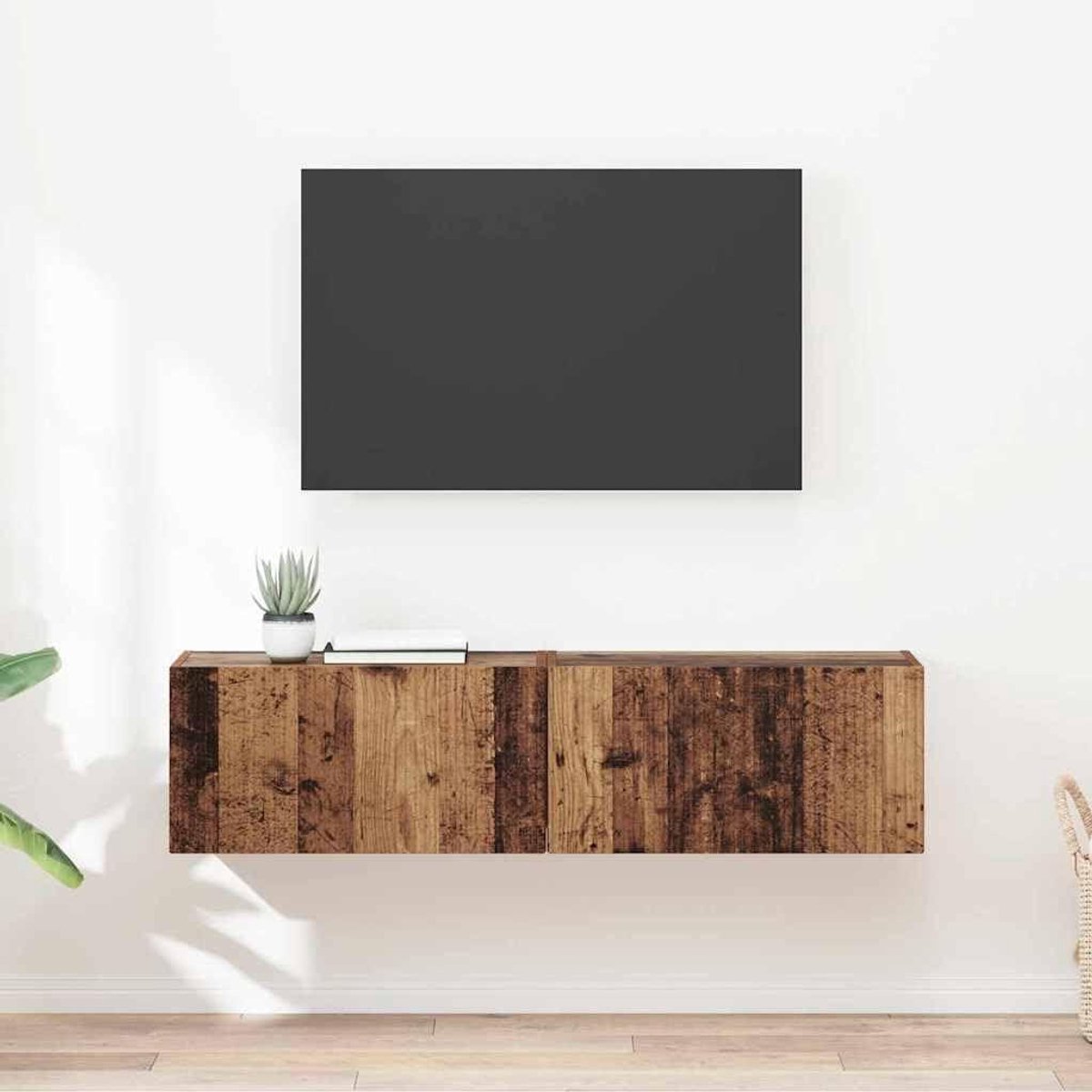 TV Wandkast - Opbergkast Set - Elegante Opslag - Wandmontage Ontwerp - 98 x 31 cm - Oud Hout