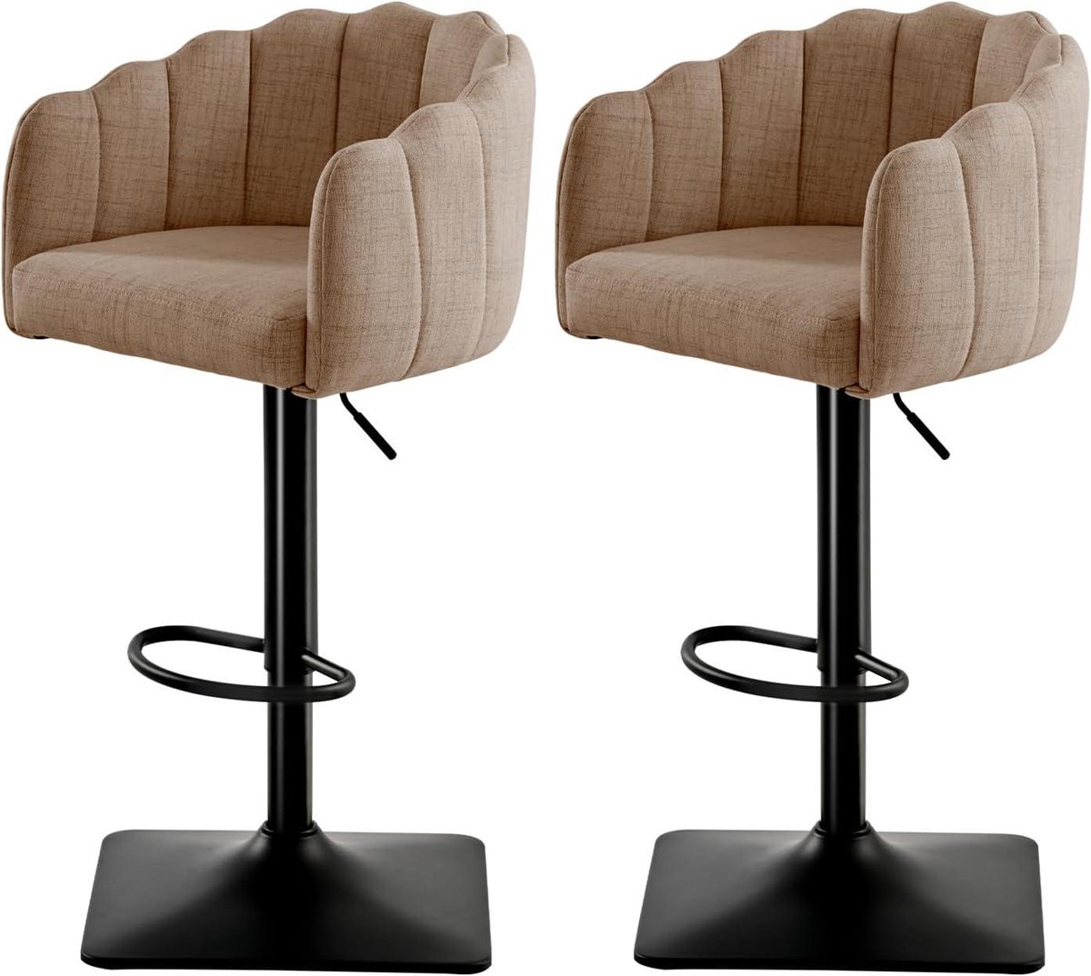 Barkruk set - Barstoelen met rug - Aanrecht Zitten - In hoogte verstelbaar - Set van 2 - Kaki