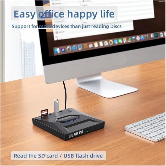 Externe Blu-ray speler - DVD CD brander - Bestanden overzetten - 7-in-1 multifunctioneel - USB 3.0 - Zwart — afbeelding 5