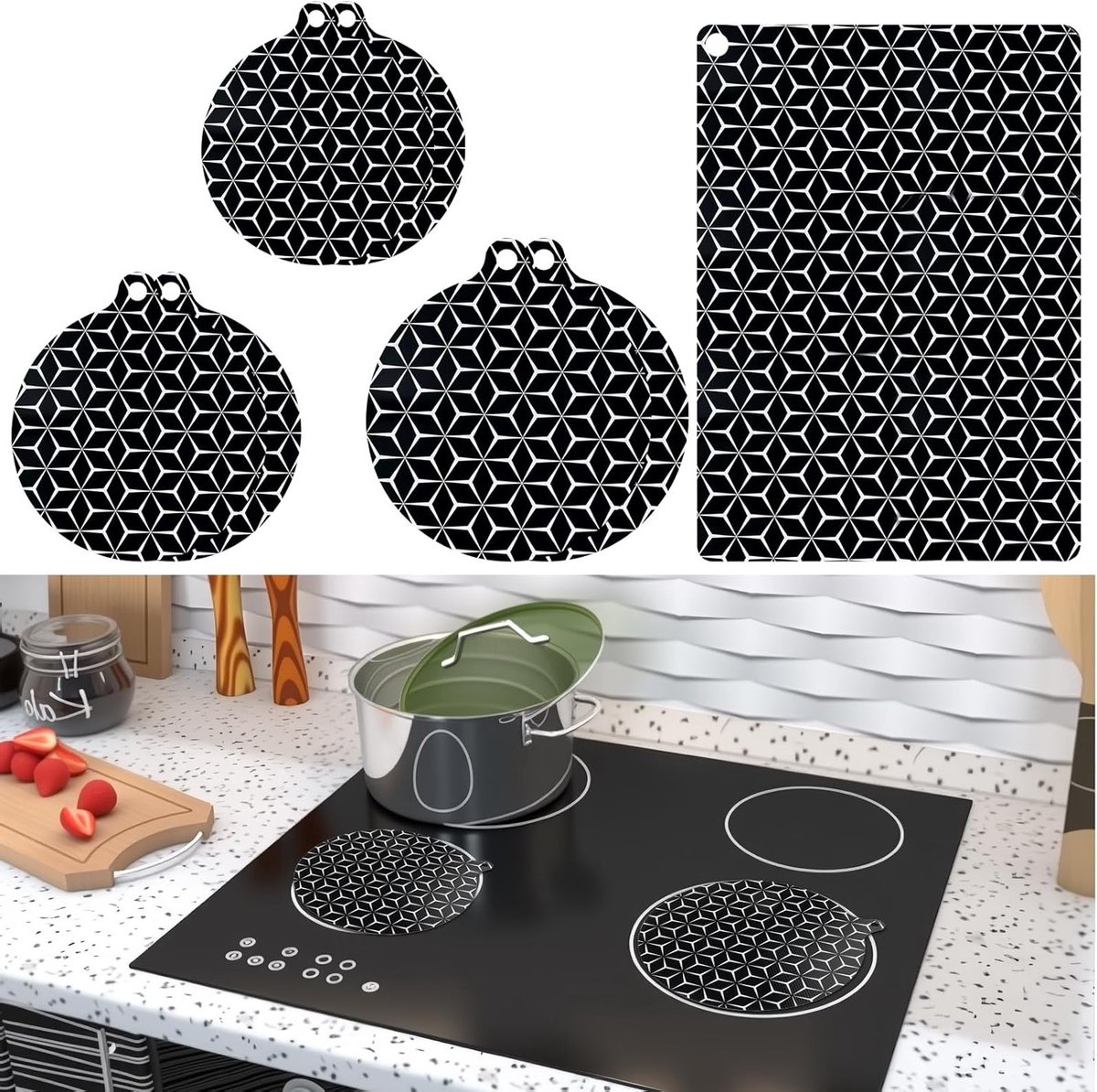 Set van 7 inductiebeschermingsmatten, hittebestendige silicone kookplaatbedekking, antislip beschermmat voor inductiekookplaat en koken