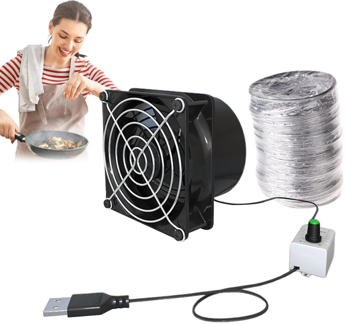 Afzuigventilator - Lucht Circulator - Frisse Lucht - Traploze Snelheid - 8 cm - Zwart