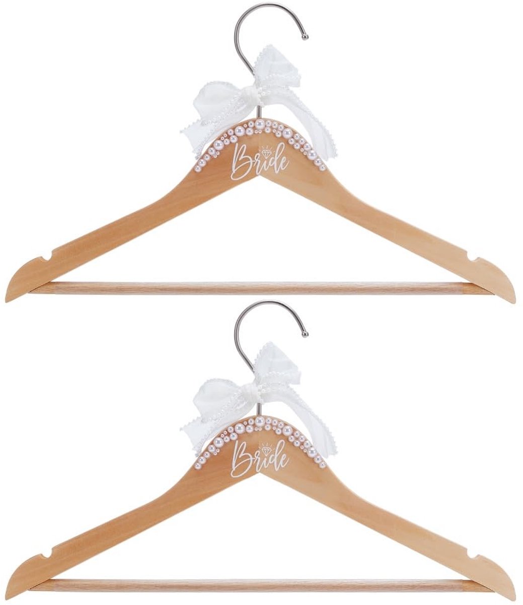 Dailygoods - Set van 2 Elegante Bruidskleerhangers met Witte Navajo Parels