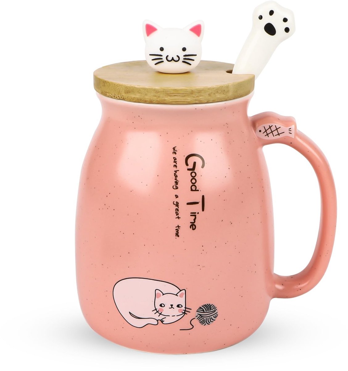 Dailygoods - Schattige Keramische Kattenmok met Deksel en Zeef, 380 ml