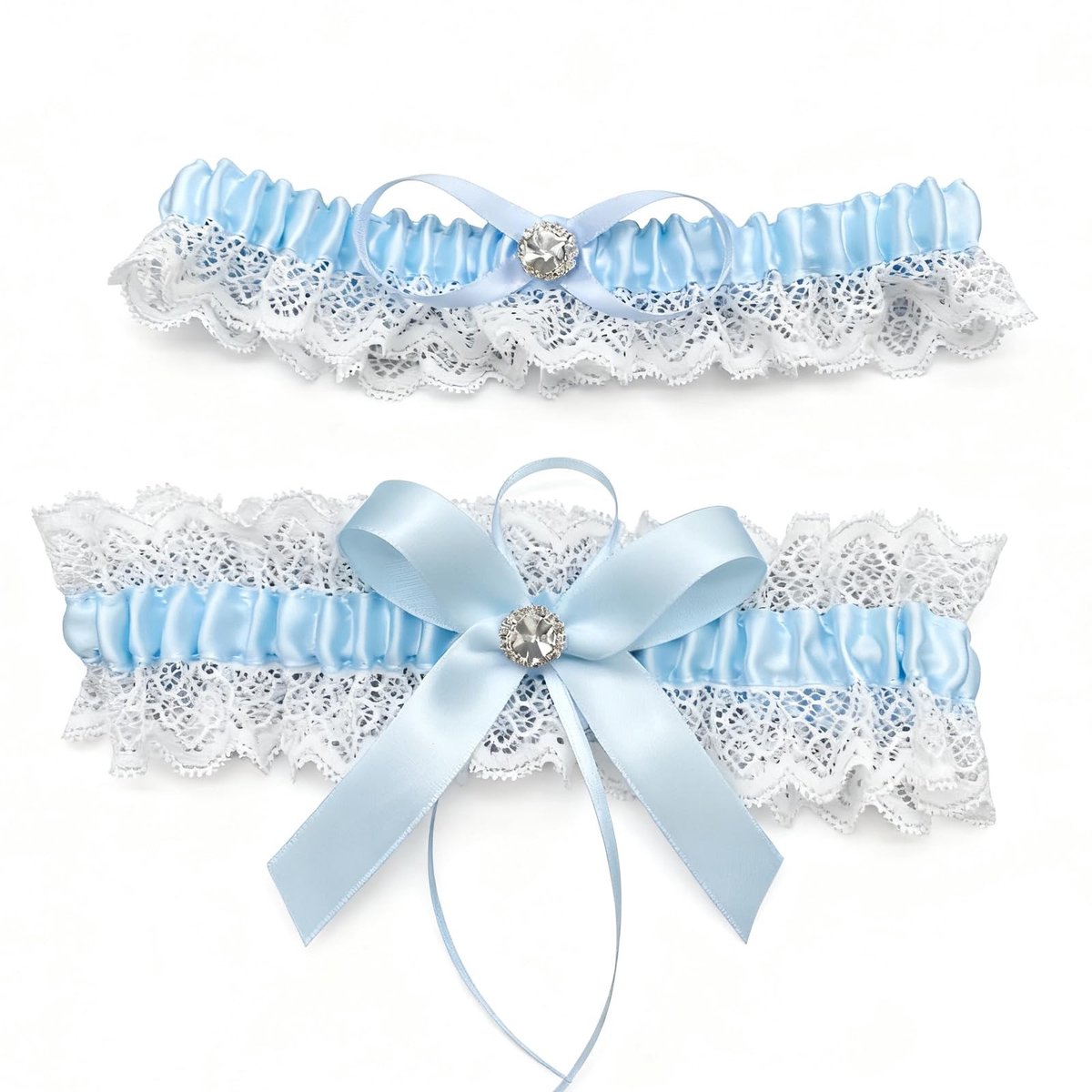 Dailygoods - Set van 2 Kousenbanden voor Bruid in Blauw en Wit
