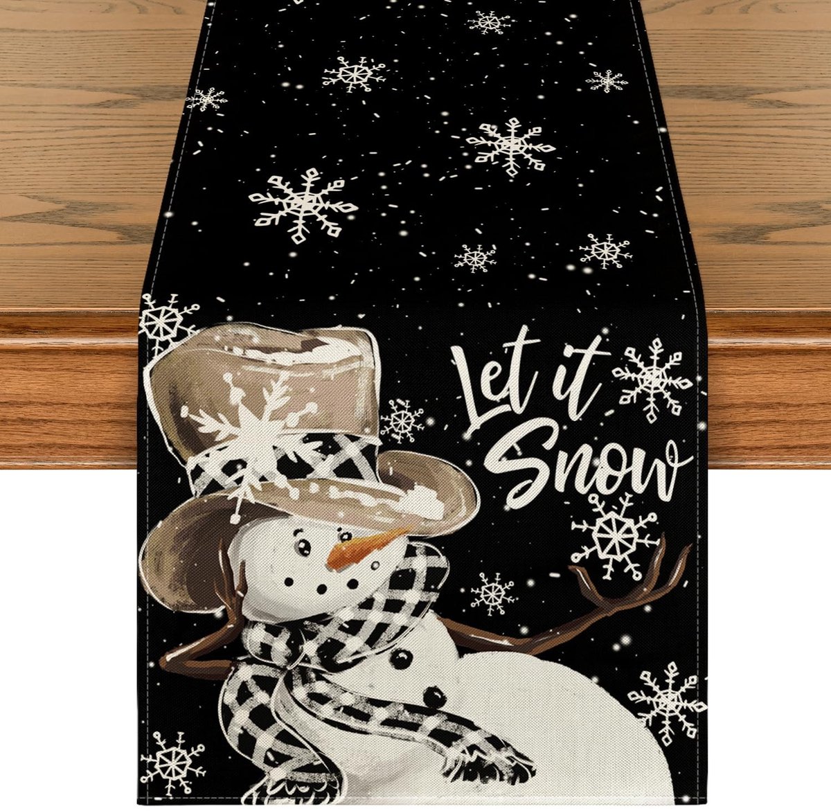 Dailygoods - Kerst Tafelloper met Sneeuwpop en Sneeuwvlokken