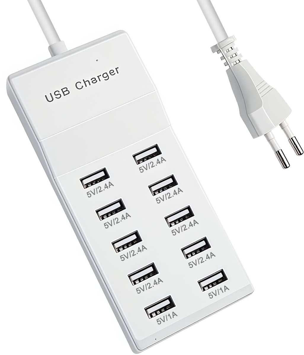 Dailygoods - 50W USB Oplader met 10 Poorten, Snellader voor Meerdere Apparaten