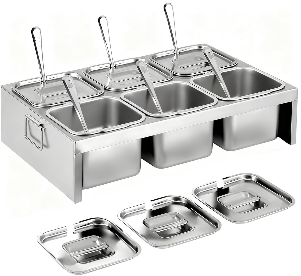 Dailygoods - RVS Ingrediëntenbakken Set van 6 met Deksel en Lepels