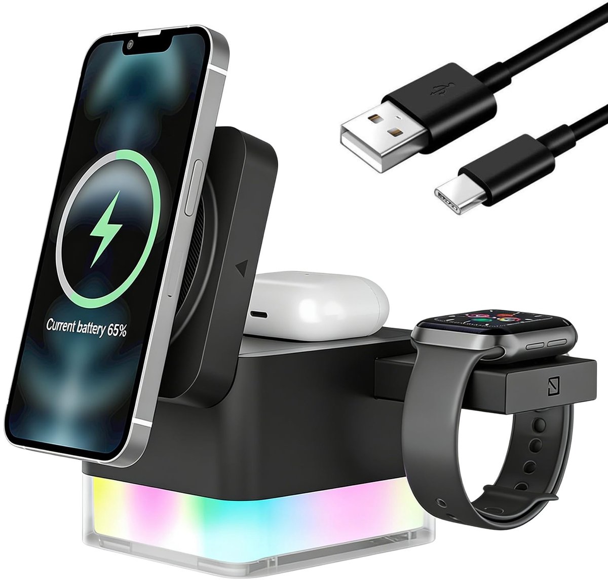 Dailygoods - Draadloos Oplaadstation 3-in-1 voor Smartwatch en Smartphone