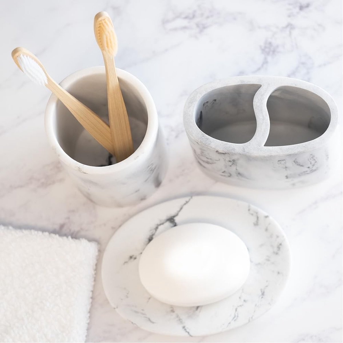 Dailygoods - 3-delige Badkameraccessoireset met Marmerprint