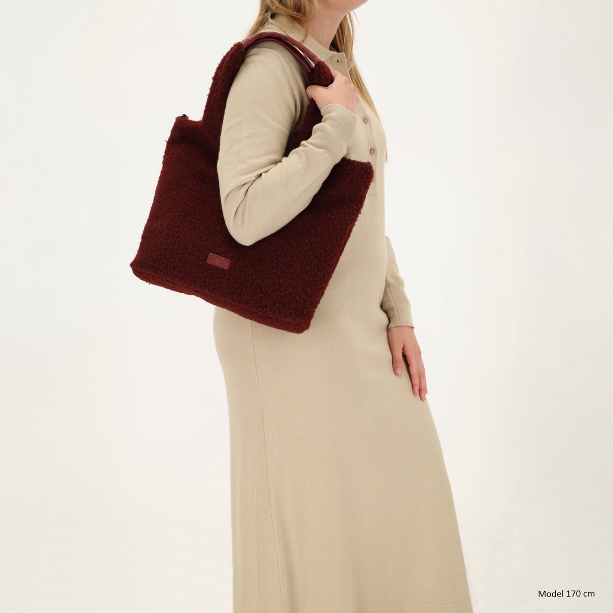 Beagles Nancy Shopper - Teddy Look - Schoudertas - Verstelbare Schouderband - Damestas - Tote Bag - Dames Tas - Bordeaux rood