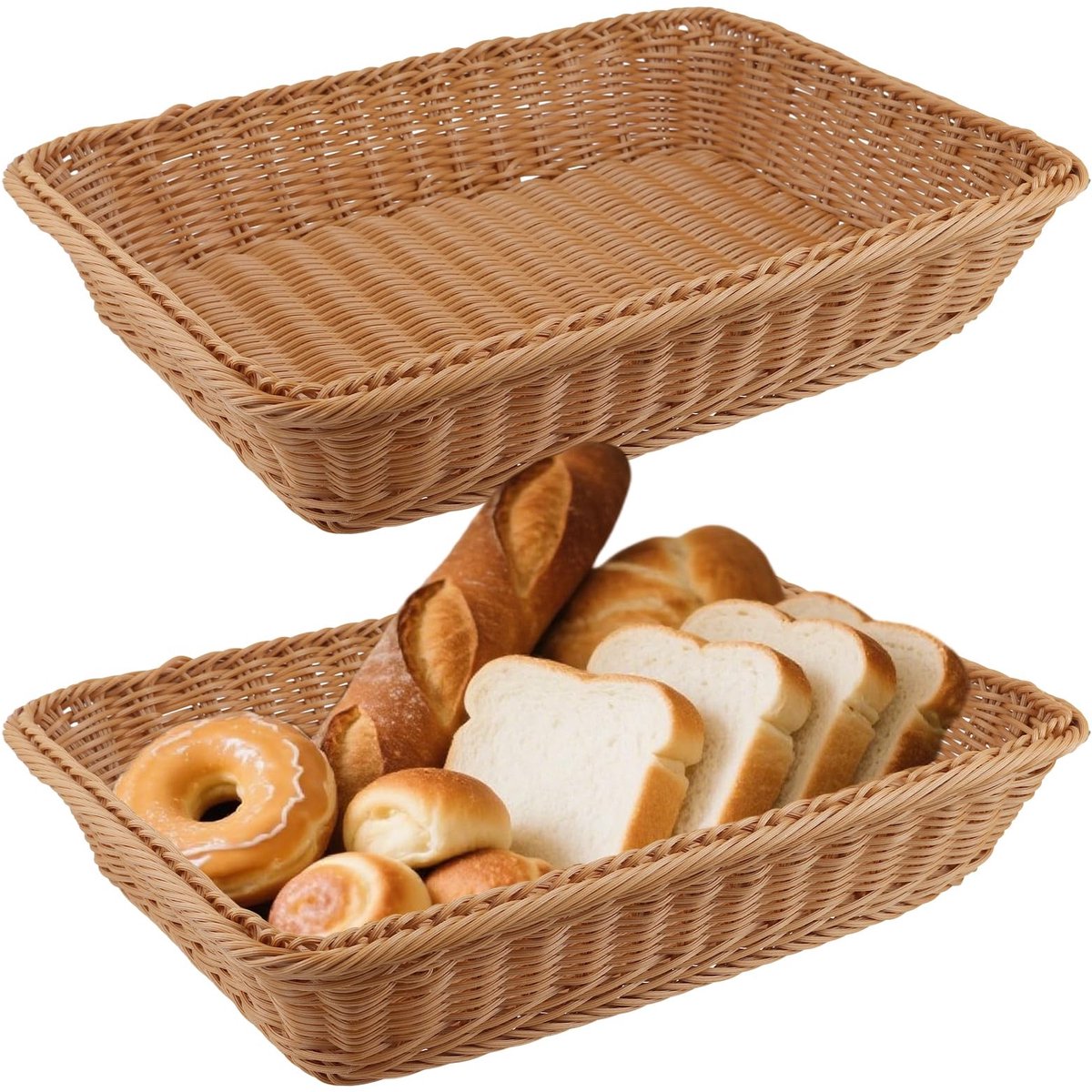 Dailygoods - Set van 2 Rechthoekige Broodmanden van Polyrotan 40 x 30 x 8 cm