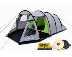 LYNEXA® Tent - Kampeertent - Tunneltent met 2 Compartimenten - Koepeltent - Familietent voor 2 tot 4 Personen - Waterdicht & Windbestendig - Camping tent - Panoramische Ramen & Ventilatie - Voor Camping & Outdoor - Inclusief Gratis Kampeerlamp
