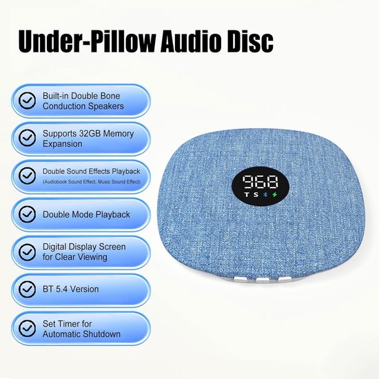 Kussen Speaker - Mini Muziekspeler - Ontspannen Luisteren - Botgeleiding Geluid - 10 Meter Bereik - Grijs — afbeelding 3