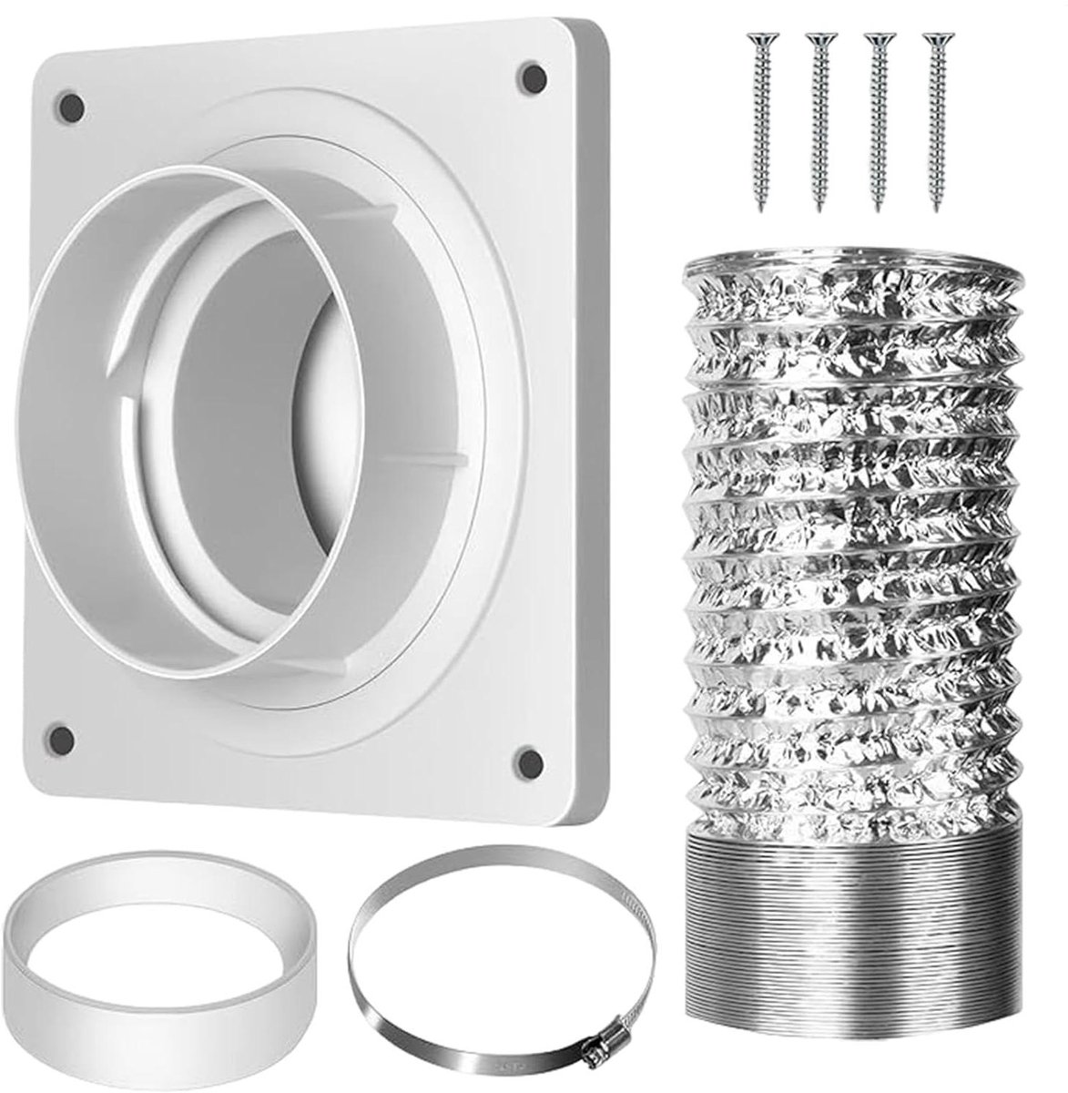 Droger Ventilatieset Binnenventilatie Kit Luchtstroom Optimaliseren Dubbele Aluminiumlaag 18.5 cm Wit