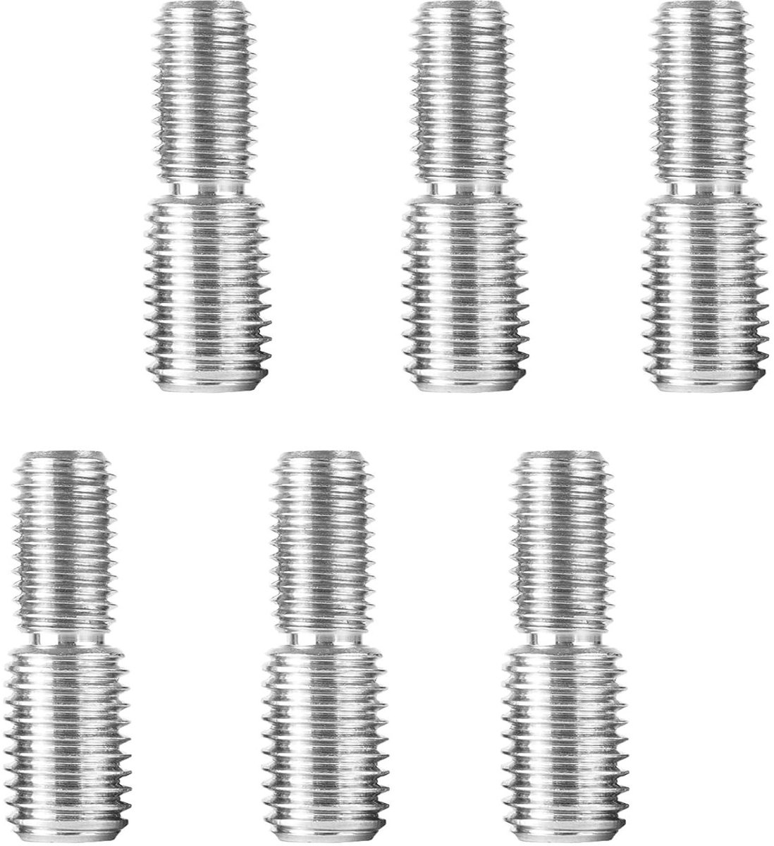 Set van 6 Dubbele Schroeven met Twee Draadverbindingen, M8x20mm naar M10x20mm, RVS Draadadapters voor Houten Scharnieren en Meubelpoten, Duurzaam en Sterk