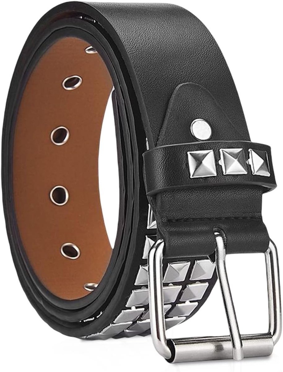 Studded Riem voor Dames en Heren - Punk Rock Stijl met Piramide Nieten, Leer, Geschikt voor Jeans en Jurken, Zwart