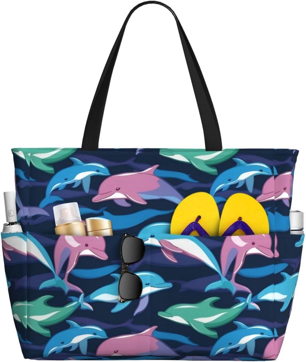 Strandtas Dolfijn - Grote Reistas - Strand Dagen - Lichtgewicht Opvouwbaar - 45 cm Breed - Blauw