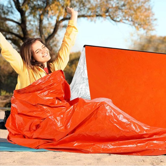 Overlevingsslaapzak Nooddeken - Reddingsuitrusting Reisdeken - Outdoor Bescherming - Thermische Isolatie - 210 x 90 cm - Oranje — afbeelding 2