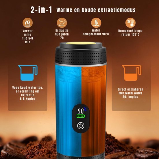 AHD® Draagbare Koffiemachine - Blender To Go - Draagbare Blender - Zwart- 9cm x 9cm x 27cm van Ahd — afbeelding 4