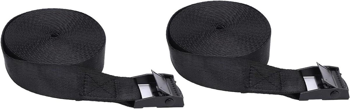 Spanbanden set - Bindtouw bagage - Bagage vastzetten - Zinklegering drukgesp - 2 stuks 5 meter - Zwart