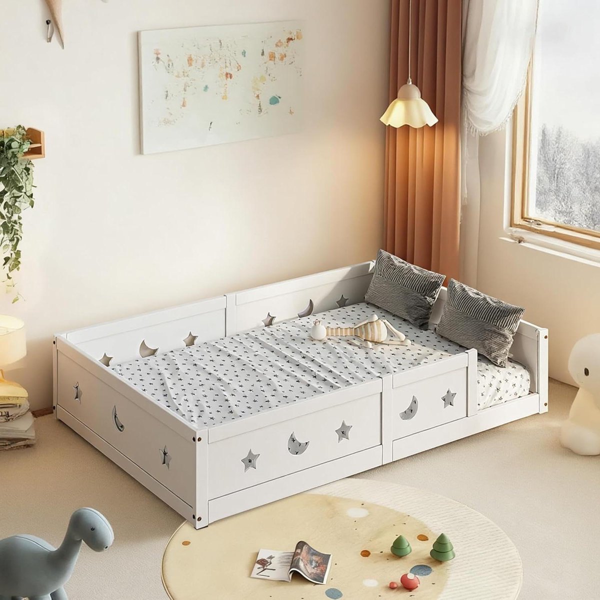 Kinderbed op vloer - Twee persoonsbed - Zelfstandig slapen - Modulair ontwerp - 180x200 cm - Grijs