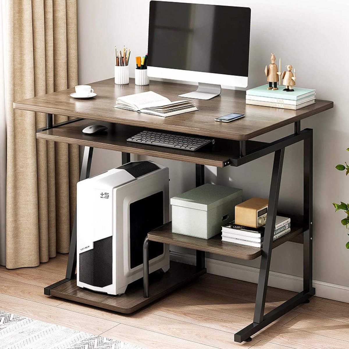 Computerbureau - Werkstation - Thuiswerken - Uittrekbare toetsenbordlade - 32 inch - Walnoot