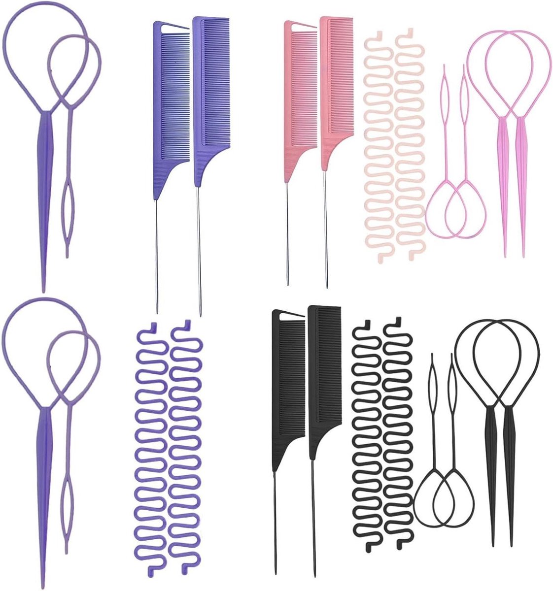 Haarstaartgereedschap Set - Vlechtkam Afscheidingskam - Haar Styling - Antislip Antistatisch - 24 x 8 cm - Zwart