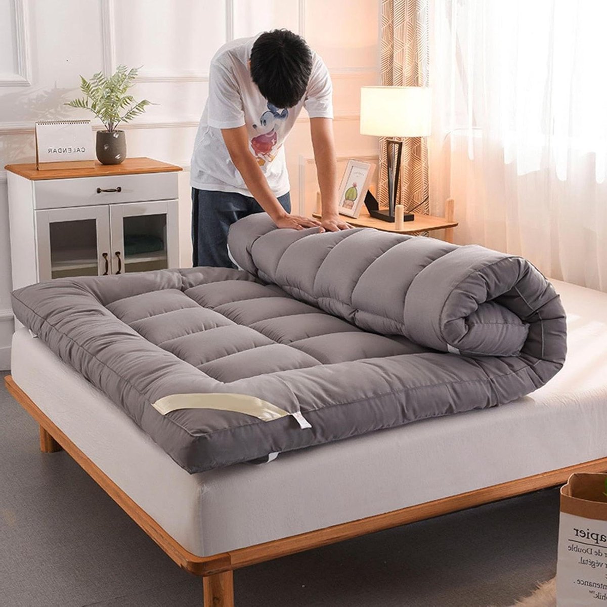 Japanse futonmatras - Vloerligstoel slaapkussen - Kamperen en reizen - Oprolbare en opvouwbare - Tweepersoons eenpersoons - Zacht