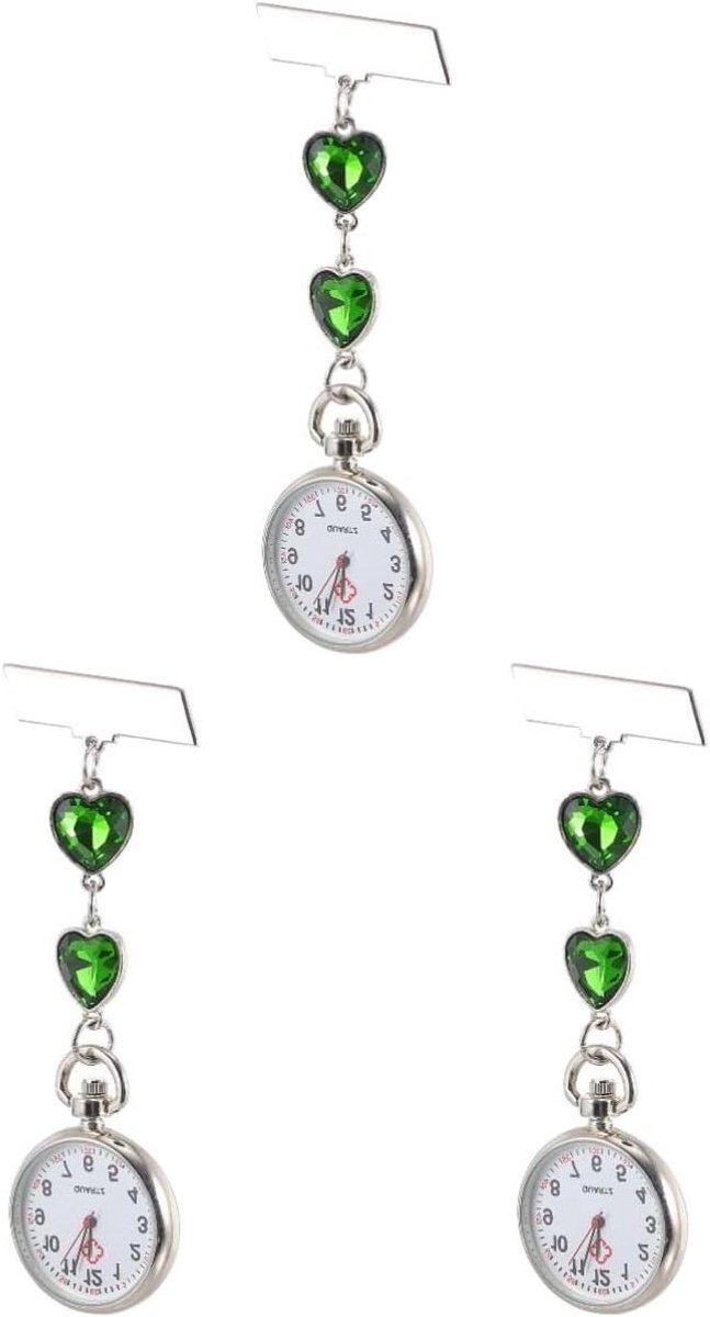 Zakhorloge Hartvormig - Verpleegkundige Horloge Broche - Nauwkeurig Tijd Aflezen - Uitschuifbare Stethoscoop - 10.6 cm - Groen