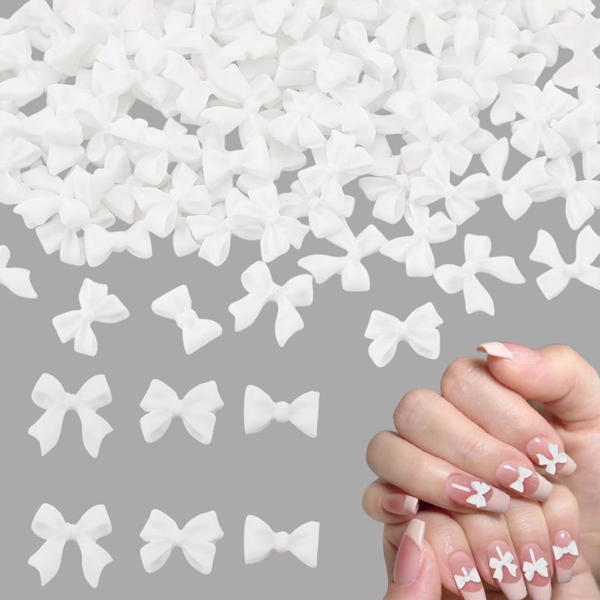 Dailygoods - Cosensi - Dailygoods - Dailygoody - 3D Nail Charms - Witte Strik Decoratie - 150 Stuks - Nail Art Accessoires - DIY Hars Boog - Voor Vrouwen - Nail Art Decoratie