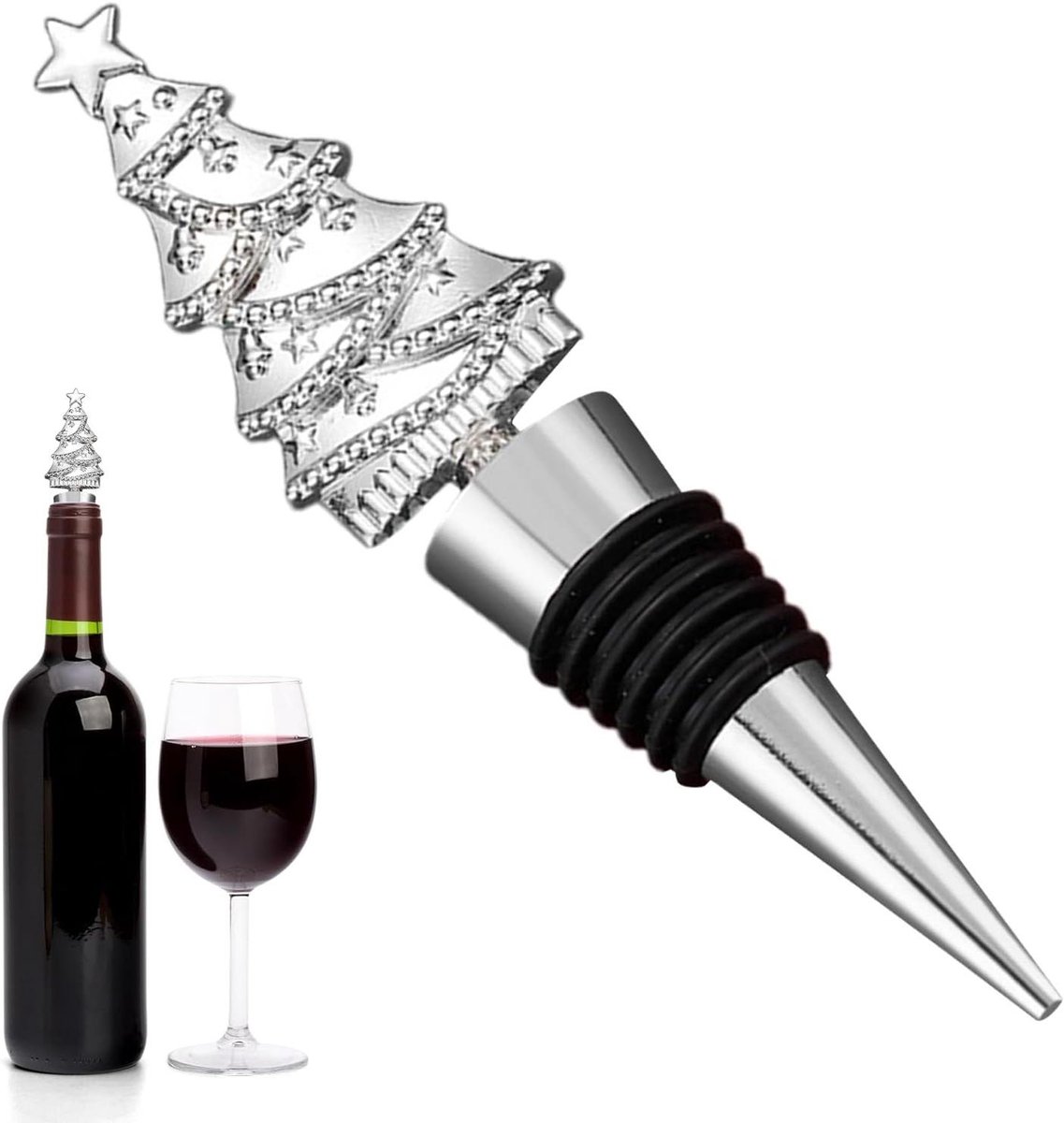 Kerstwijnstoppers - Vakantie kurken - Drank bewaren - Feestelijk design - 30 millimeter - Zilver