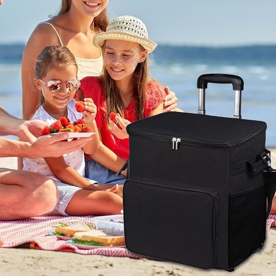 Koelbox met wielen - Isolerende tas - Buitenactiviteiten - Verstelbare handgreep - 35 liter - Zwart — afbeelding 3
