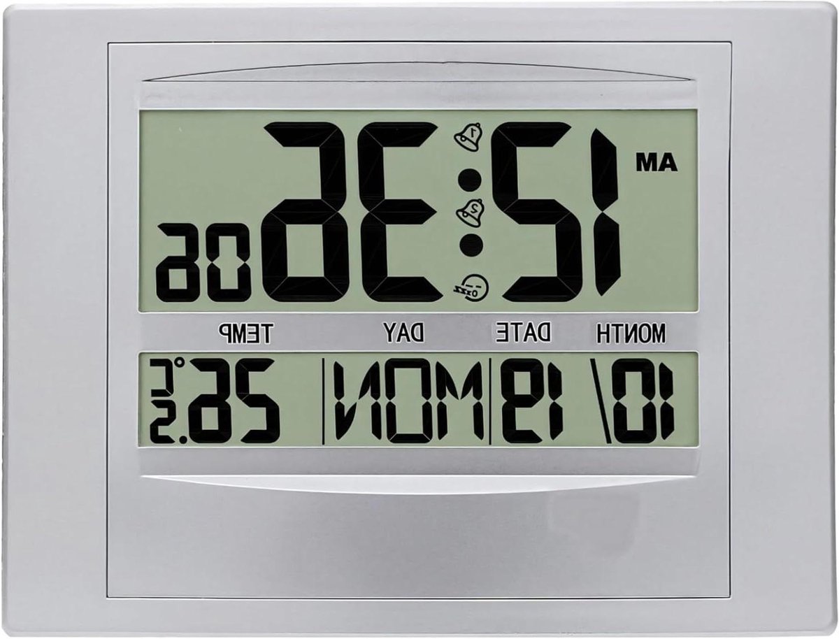 Digitale Wandklok - Moderne Klok - Tijd Weergeven - Temperatuur Monitor - 26 cm - Zilverkleurig