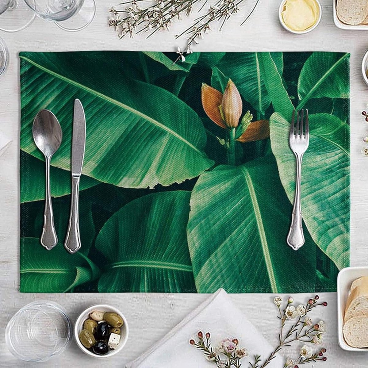Tafelmatten Set - Eetkamer matten - Tafel Beschermen - Bladeren Patroon - 40 x 30 cm - Groen