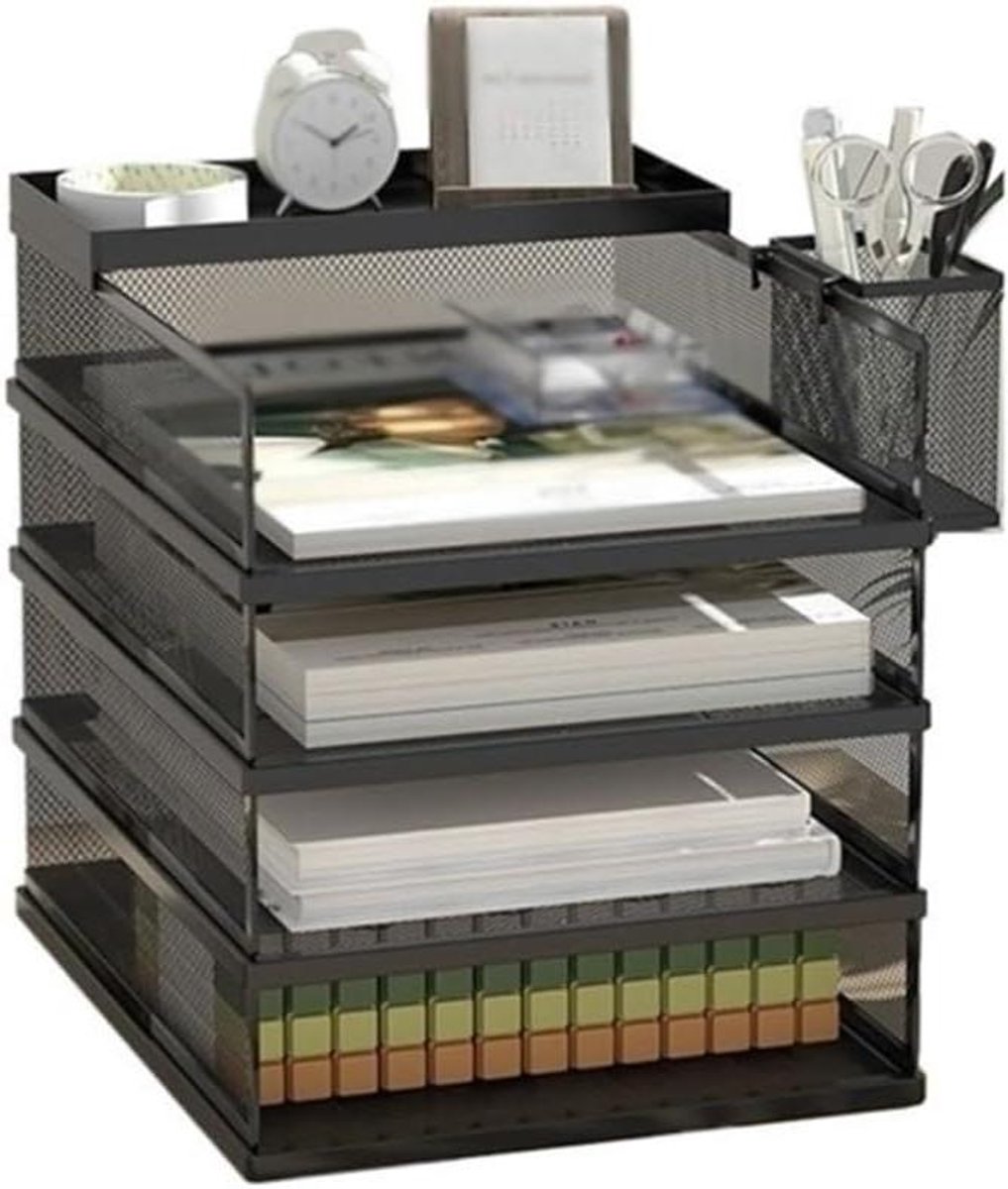 Bestandsrek Kantoor - Papier Organizer - Bureau Opruimen - Met 4 Lades - A4 Formaat - Zwart