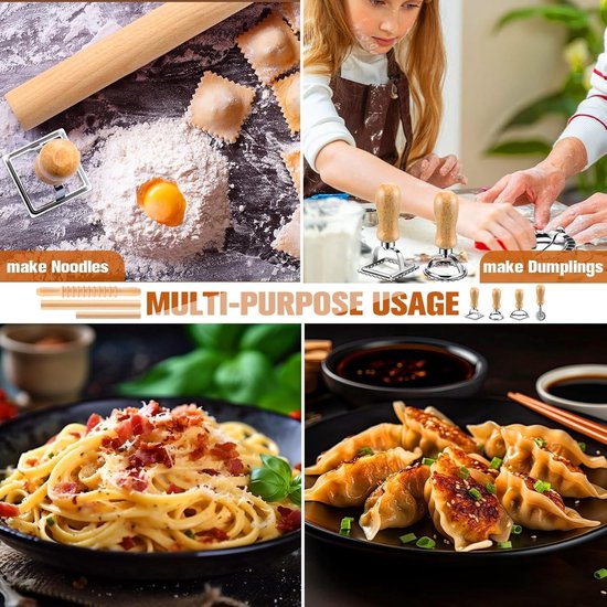 Pastamakerset - Deegroller - Zelf Pasta Maken - 9 Delige Set - 37x30x7.2 cm - Natuurlijk — afbeelding 2